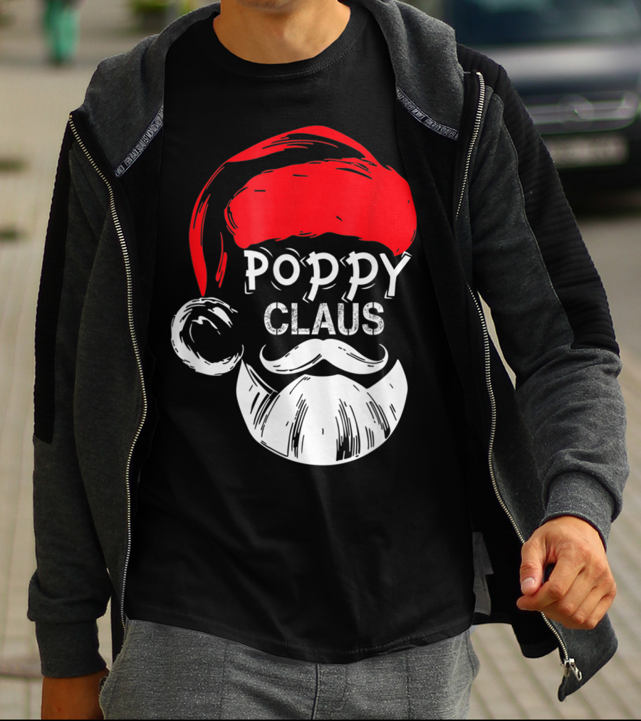 Poppy Claus Santa Hat Beard Christmas Fun T-Shirt