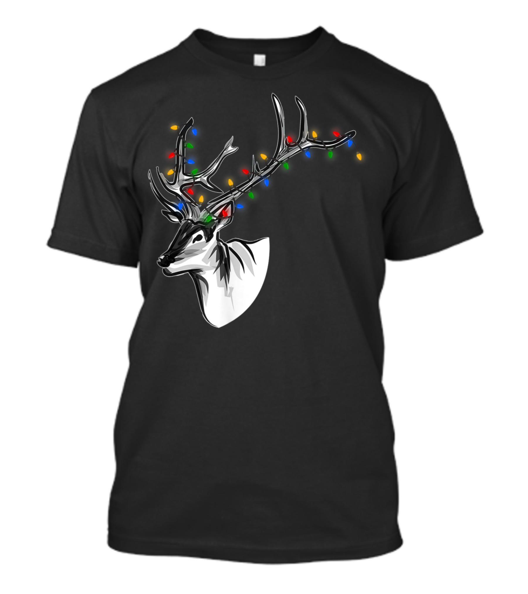 Reindeer With Colorful Christmas Lights On Antlers Funny Animal T-Shirt