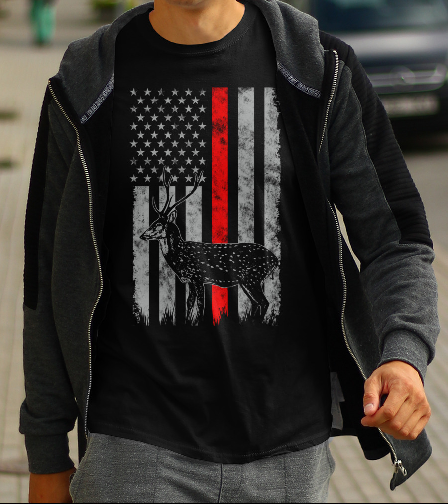Thin Red Line Axis Deer American Flag T-Shirt
