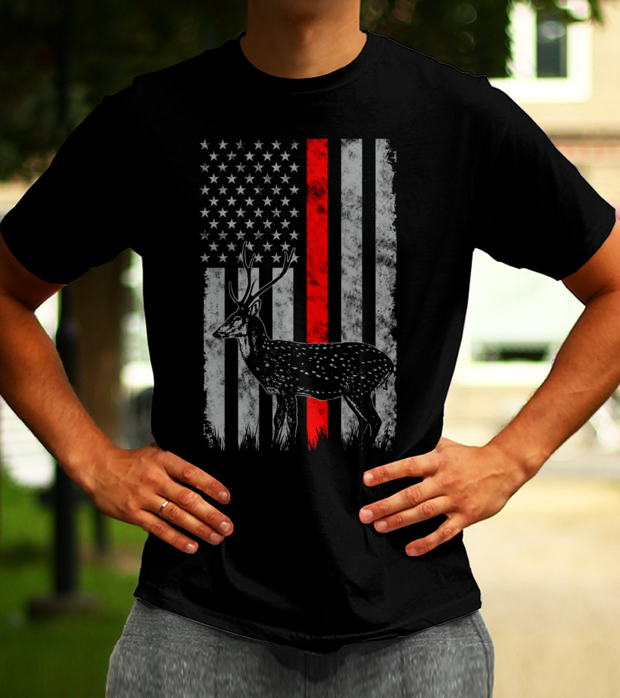Thin Red Line Axis Deer American Flag T-Shirt