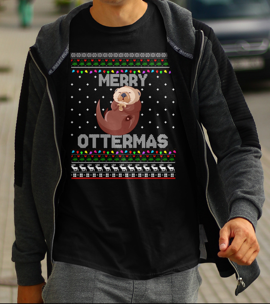 Merry Ottermas Ugly Christmas Cute Otter T-Shirt