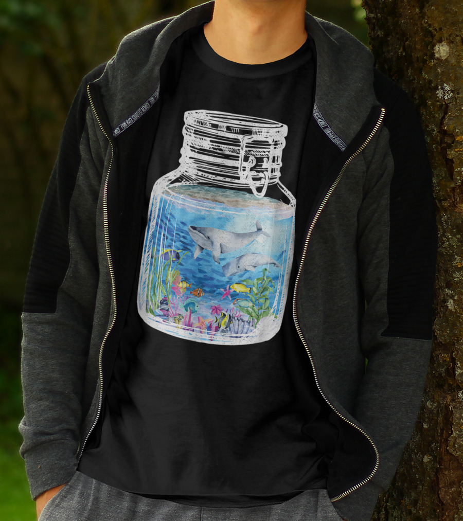Underwater Terrarium Ocean Fish Whales In Glass Jar T-Shirt