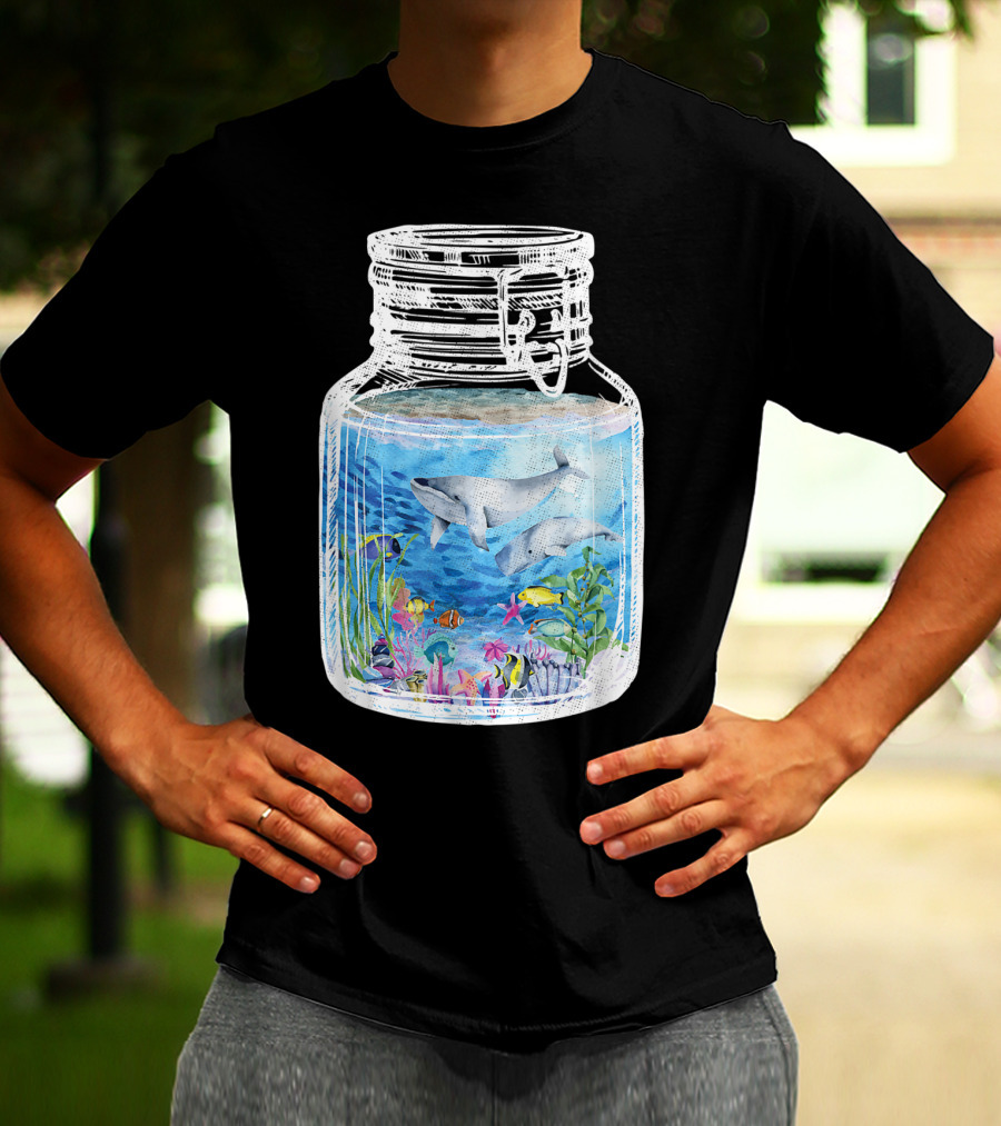 Underwater Terrarium Ocean Fish Whales In Glass Jar T-Shirt