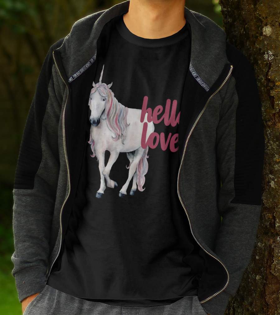 Hello Love Unicorn Funny Magical Animal T-Shirt