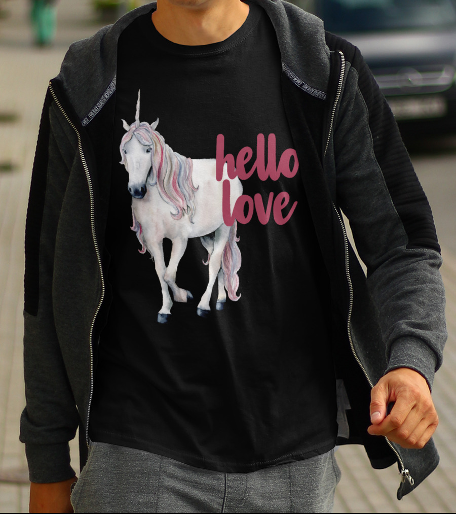 Hello Love Unicorn Funny Magical Animal T-Shirt