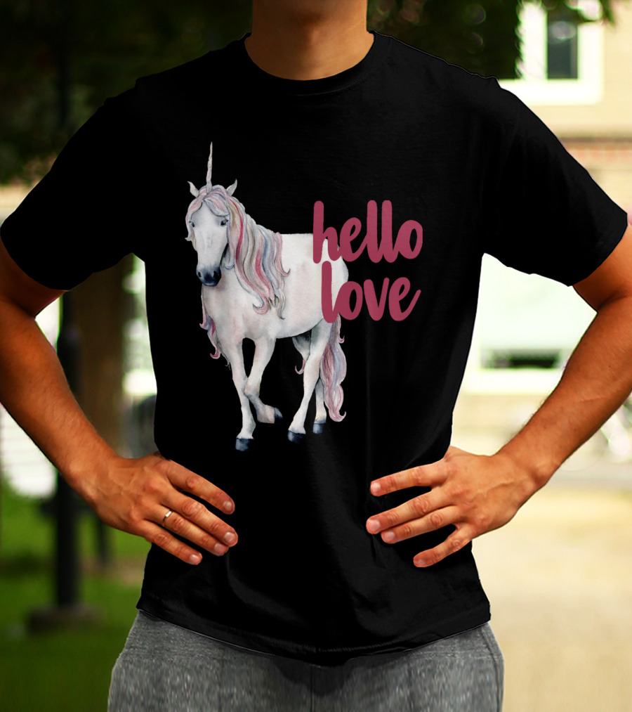 Hello Love Unicorn Funny Magical Animal T-Shirt
