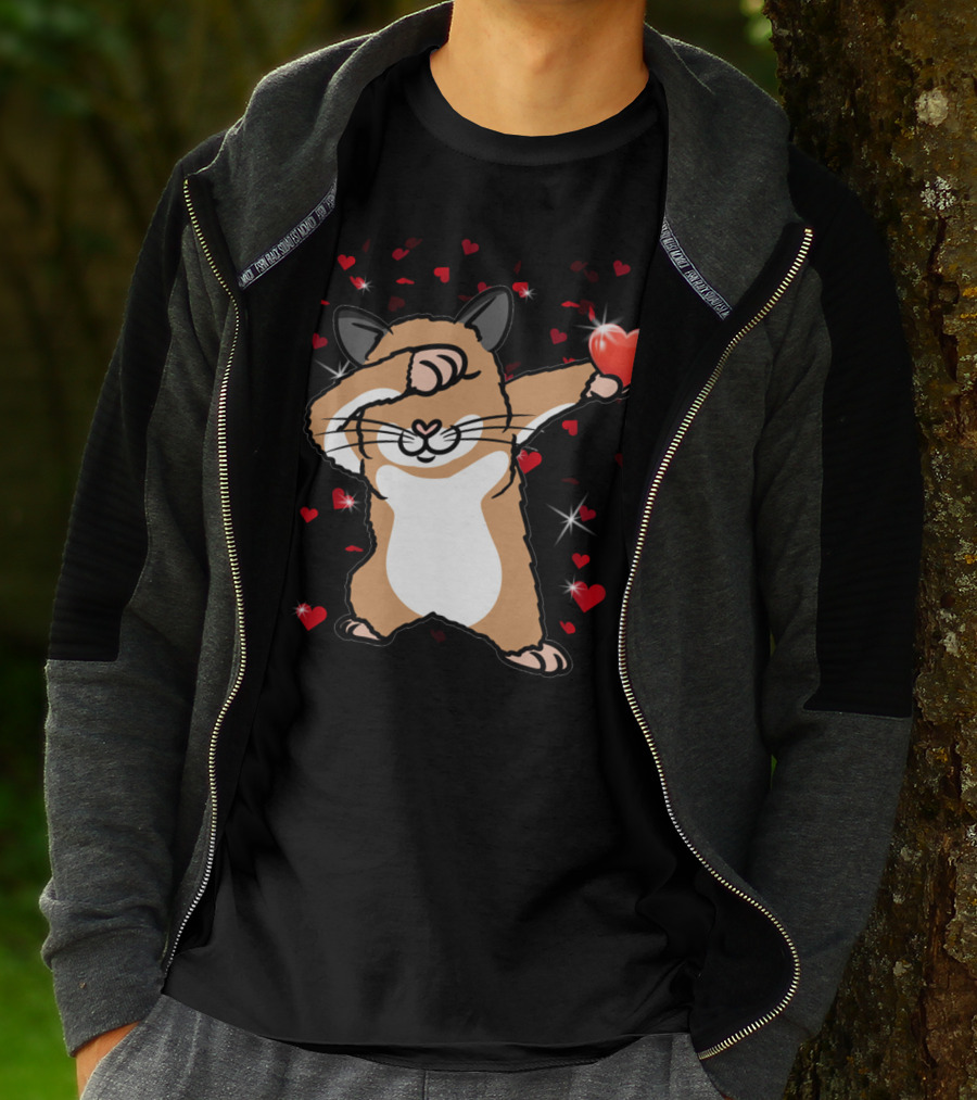 Valentine Girls Cute Dabbing Hamster With Heart And Sparkling Red Hearts T-Shirt