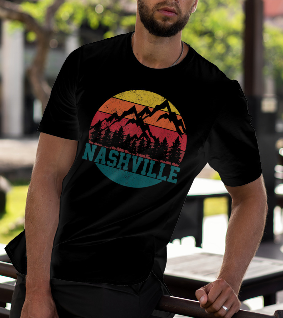 Nashville Vintage Mountains Sunset Forest Tennessee Music T-Shirt