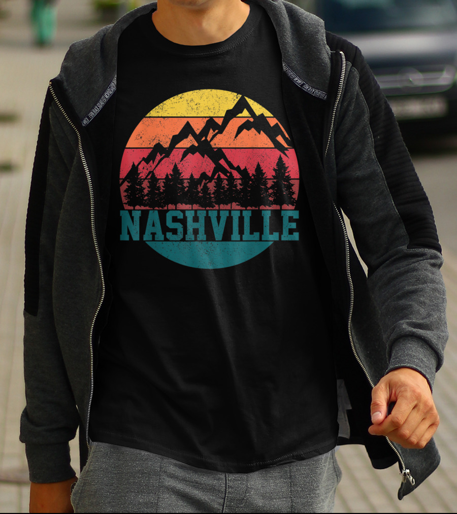 Nashville Vintage Mountains Sunset Forest Tennessee Music T-Shirt