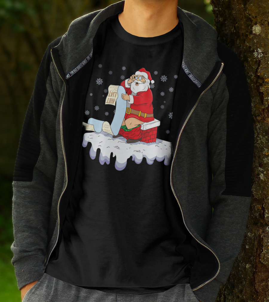 Naughty Santa On The Chimney With Naughty List T-Shirt