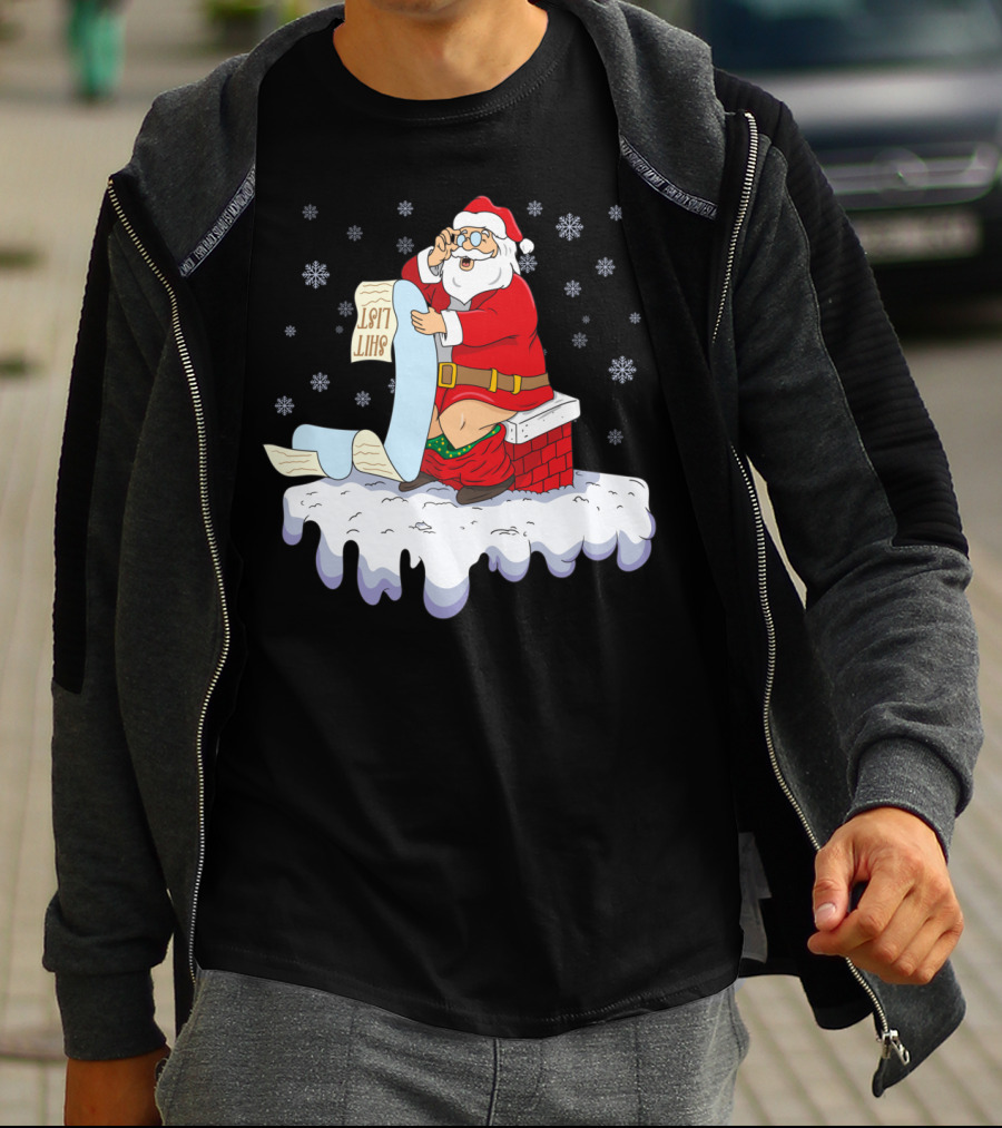 Naughty Santa On The Chimney With Naughty List T-Shirt