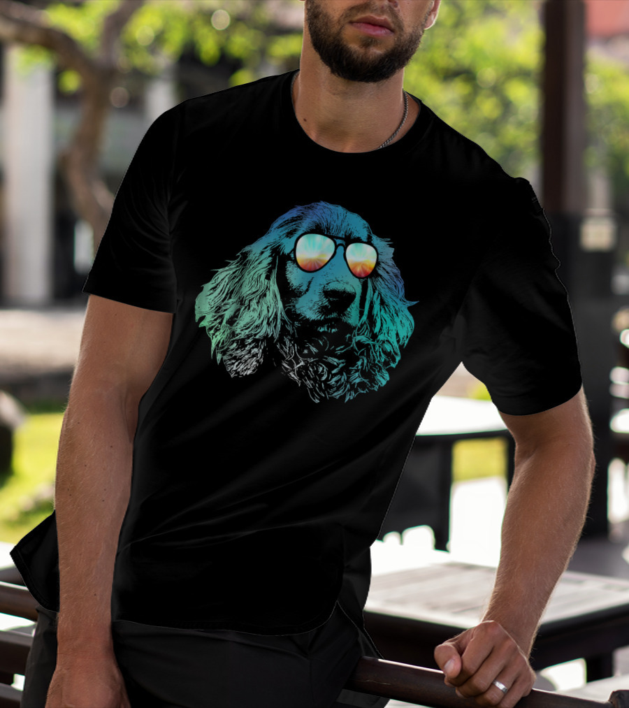 Neon Cocker Spaniel Wearing Vibrant Reflective Sunglasses T-Shirt