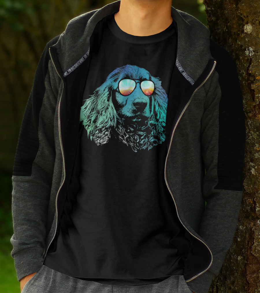 Neon Cocker Spaniel Wearing Vibrant Reflective Sunglasses T-Shirt