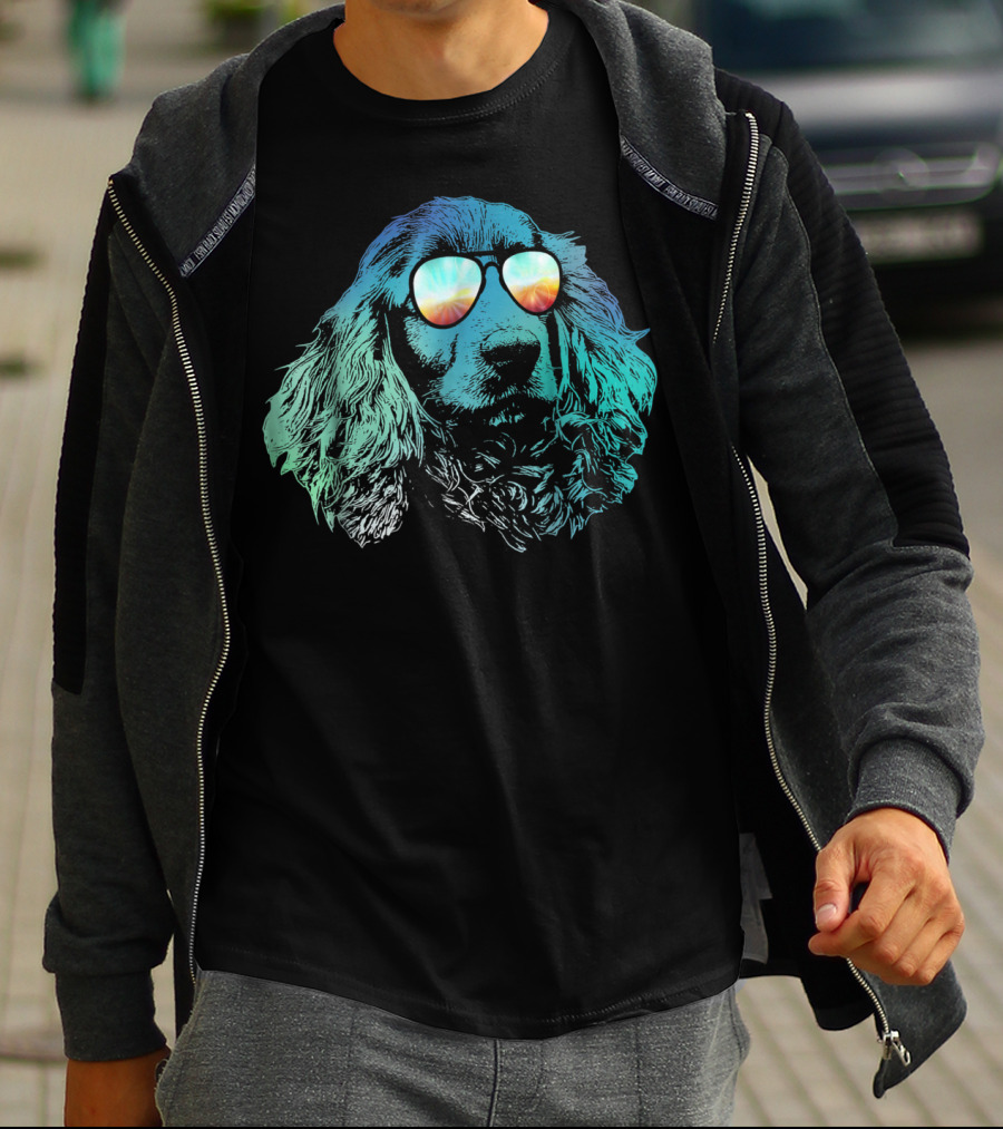 Neon Cocker Spaniel Wearing Vibrant Reflective Sunglasses T-Shirt