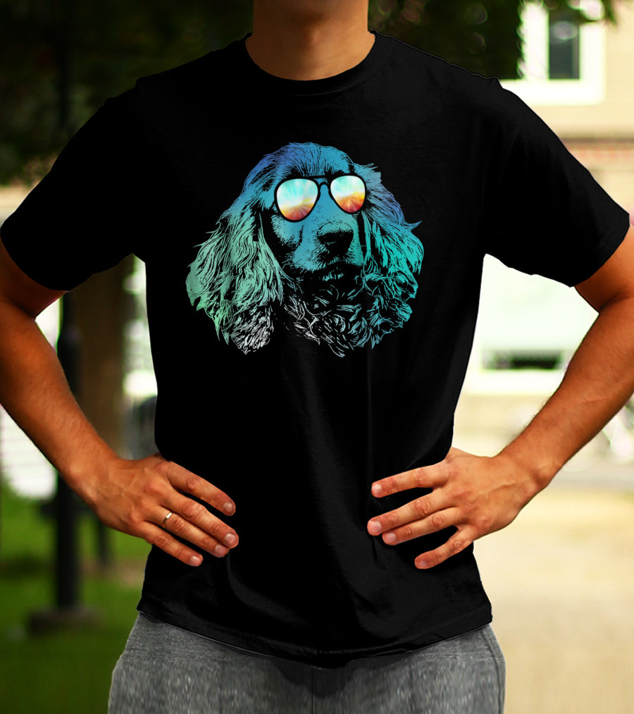 Neon Cocker Spaniel Wearing Vibrant Reflective Sunglasses T-Shirt