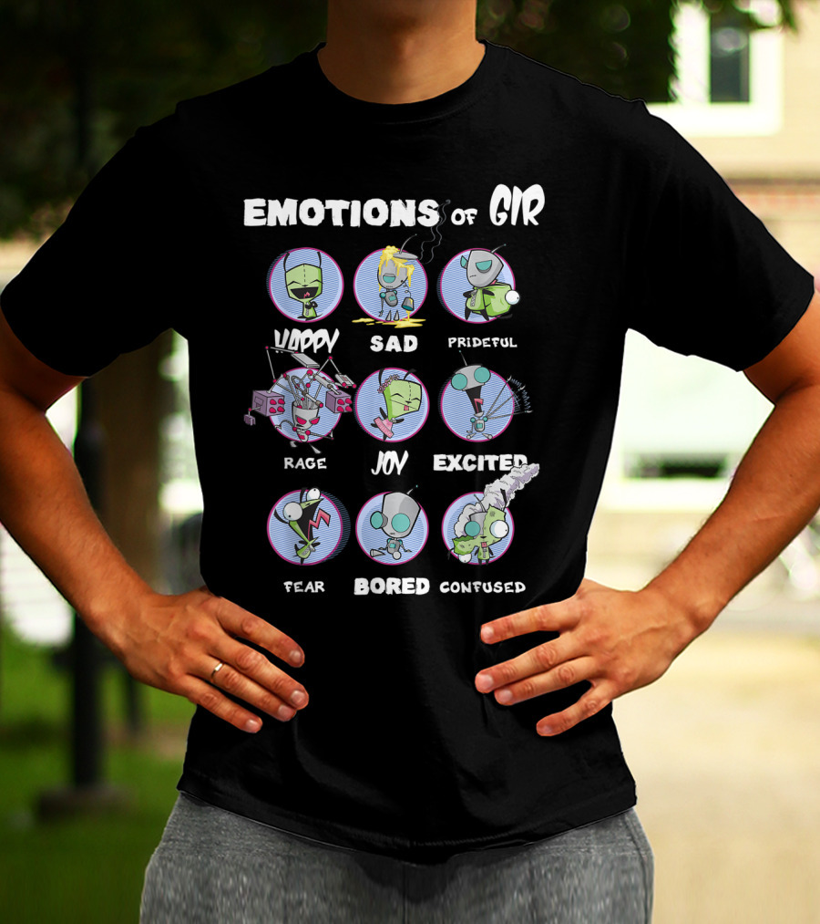 Emotions Of GIR Invader Zim Happy Sad Prideful Rage Joy Excited Fear Bored Confused T-Shirt