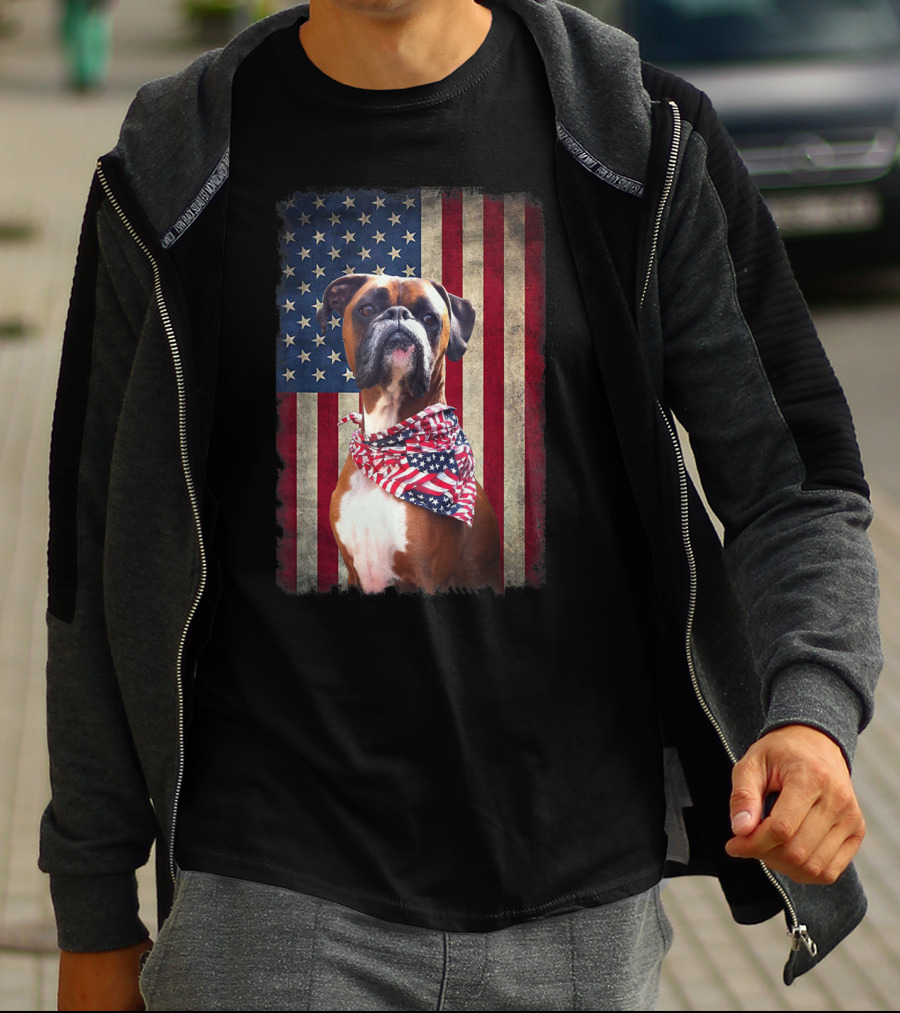 Boxer Dog Lovers American Flag Independence Day T-Shirt