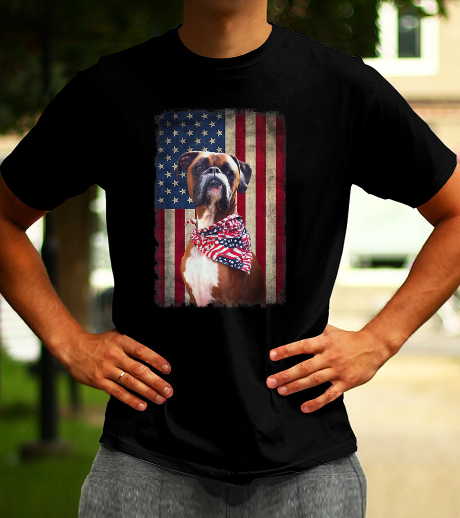 Boxer Dog Lovers American Flag Independence Day T-Shirt