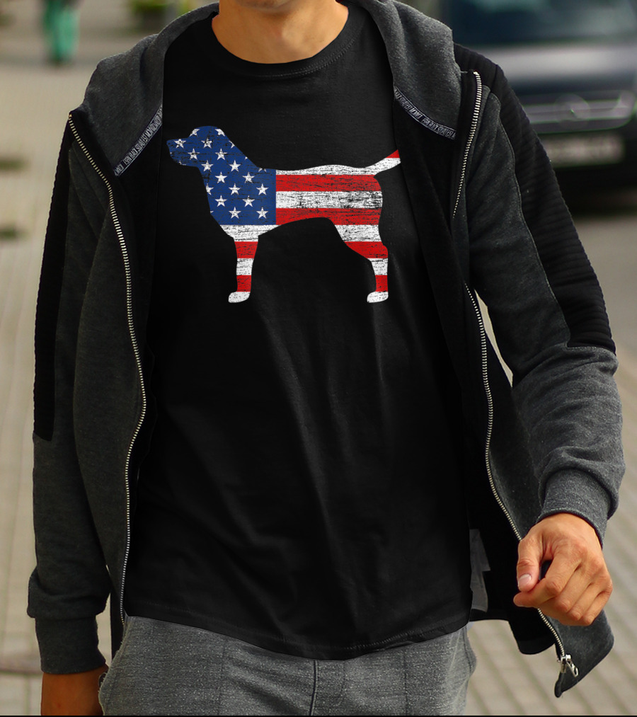 Labrador Retriever Silhouette With American Flag T-Shirt