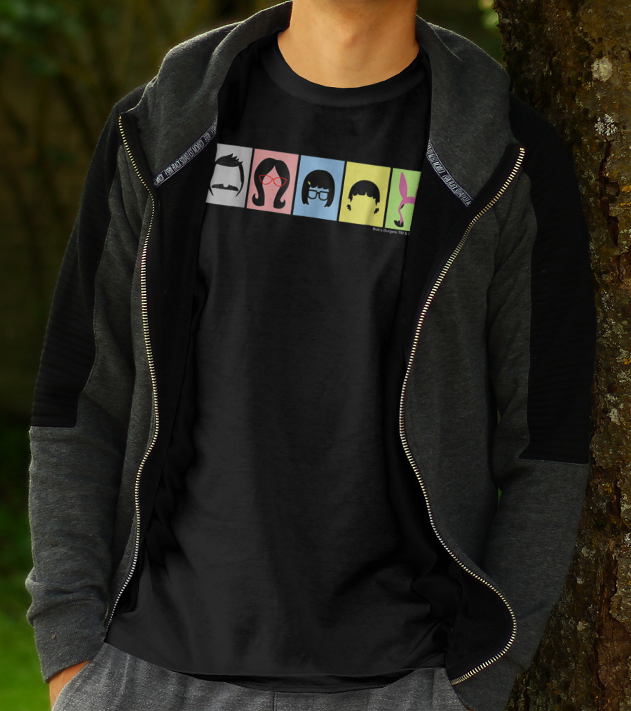 Bob's Burgers Characters Hair And Hats On Color Blocks T-Shirt