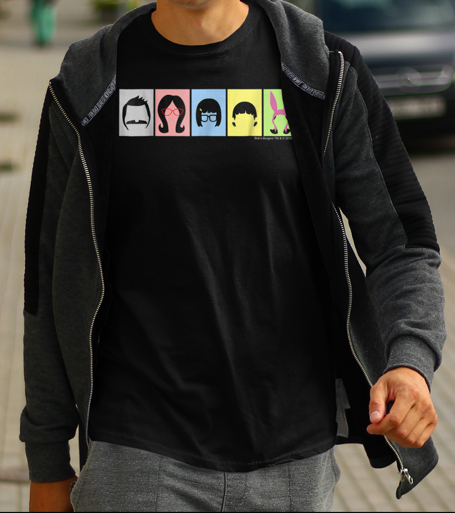 Bob's Burgers Characters Hair And Hats On Color Blocks T-Shirt