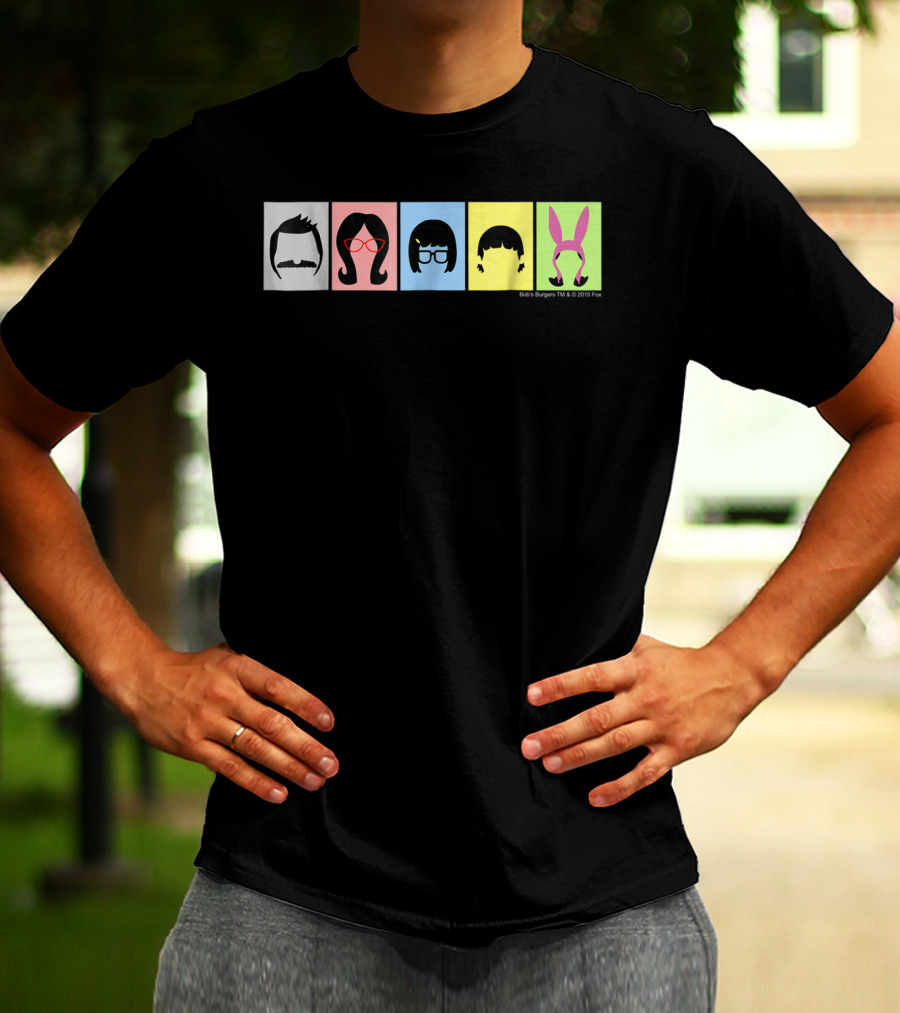 Bob's Burgers Characters Hair And Hats On Color Blocks T-Shirt