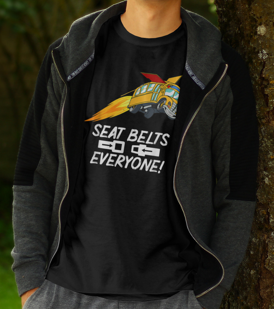 Seat Belts Everyone Funny School Bus With Rocket Boosters T-Shirt