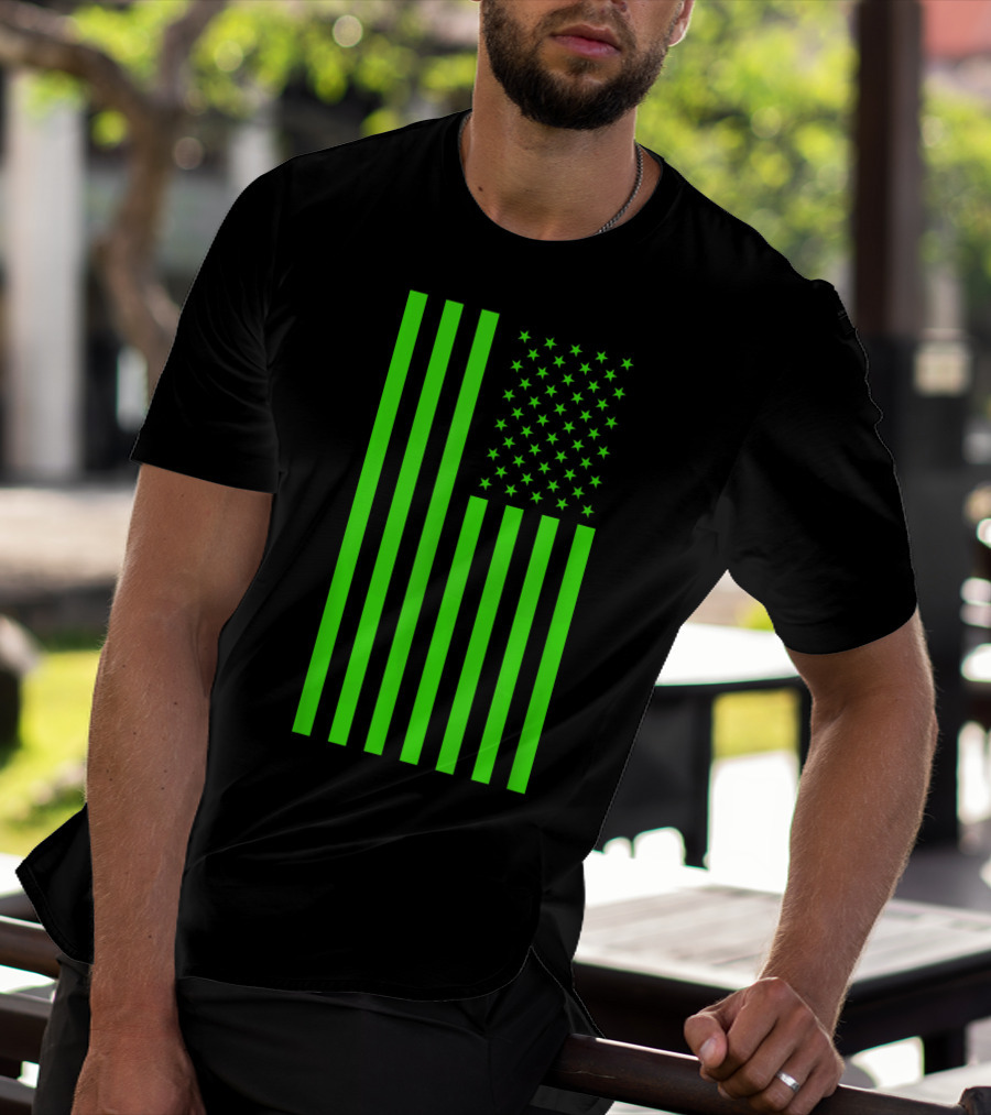 Green Banner USA Neon American Flag T-Shirt