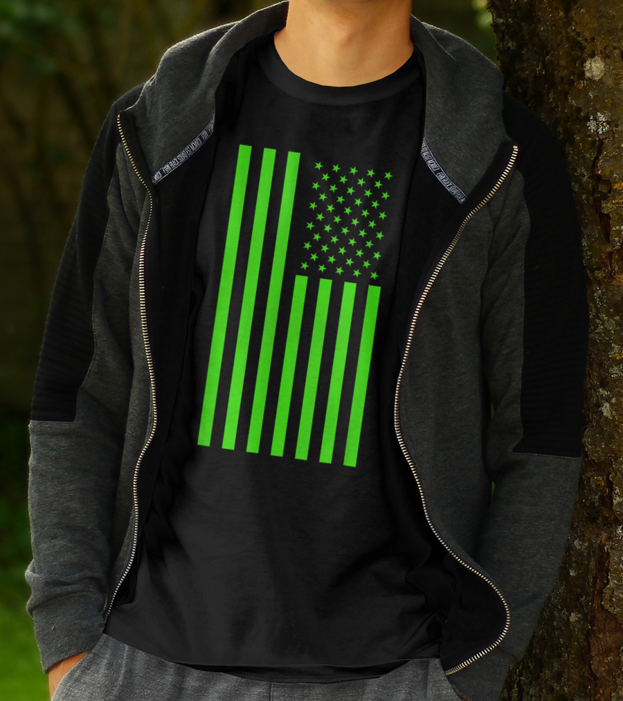 Green Banner USA Neon American Flag T-Shirt