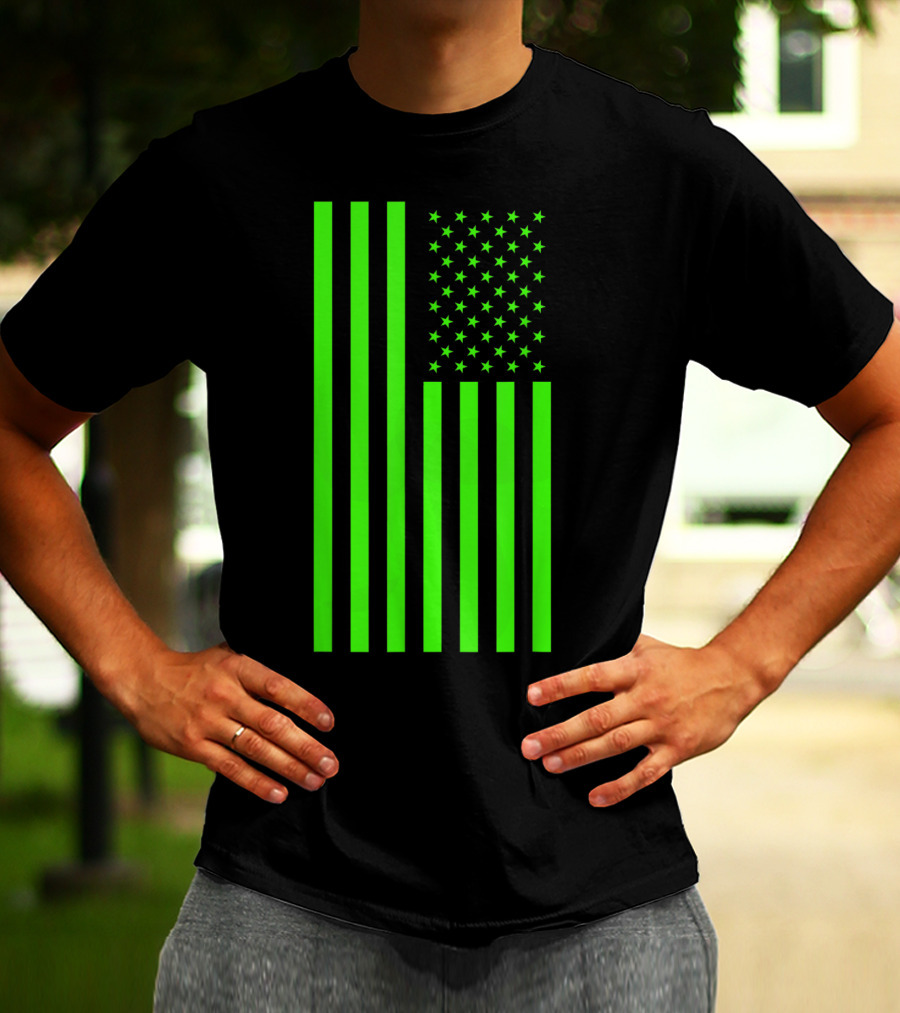 Green Banner USA Neon American Flag T-Shirt
