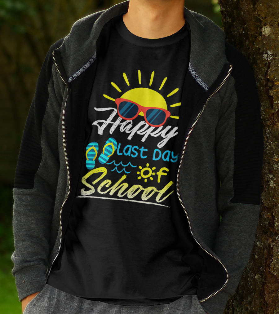 Happy Last Day Of School Summer Sun Sunglasses Flip Flops T-Shirt