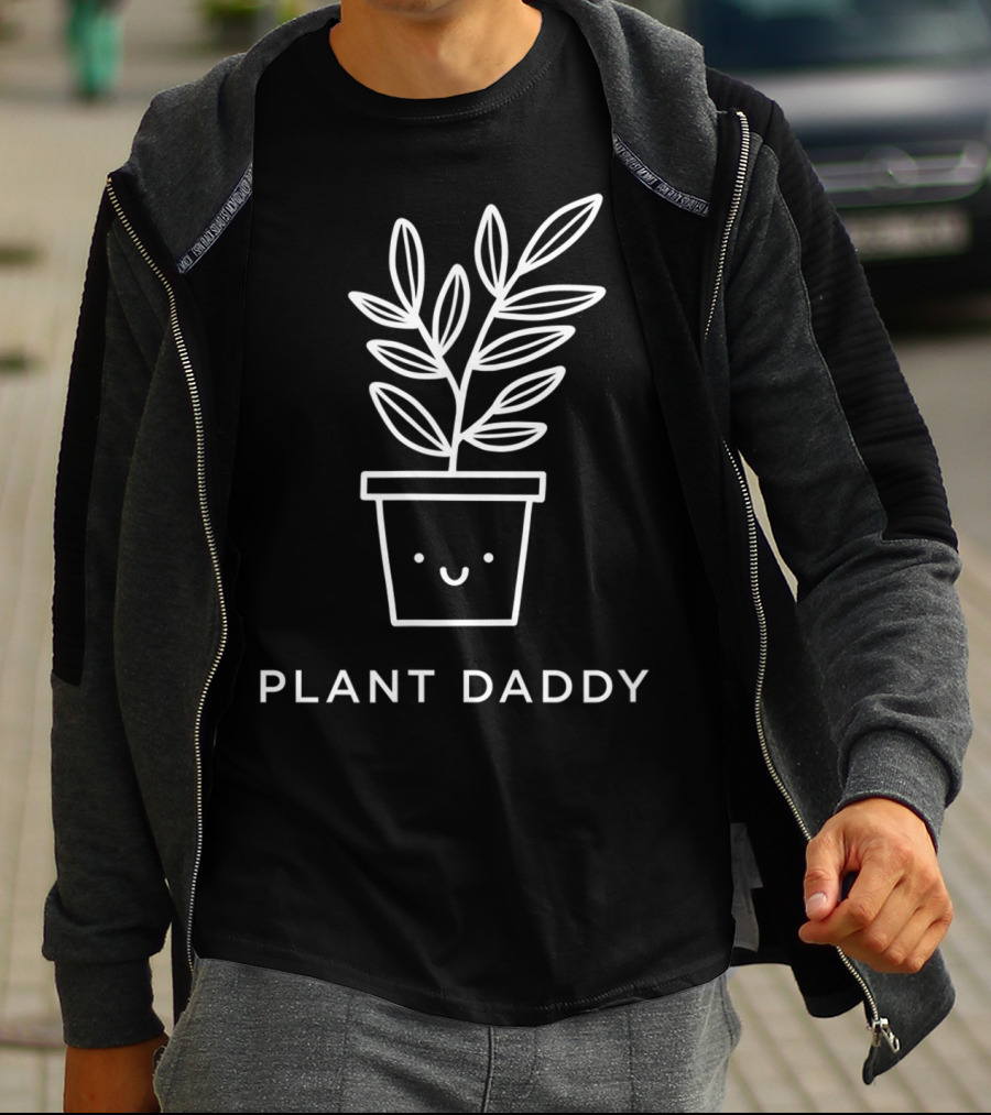 Happy Smiling Plant Daddy Pot With Leaves T-Shirt