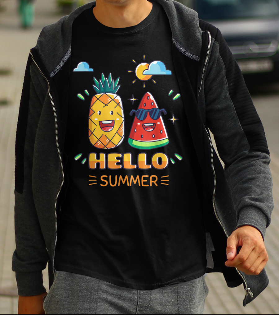 Hello Summer Pineapple Watermelon Fun Vibes T-Shirt