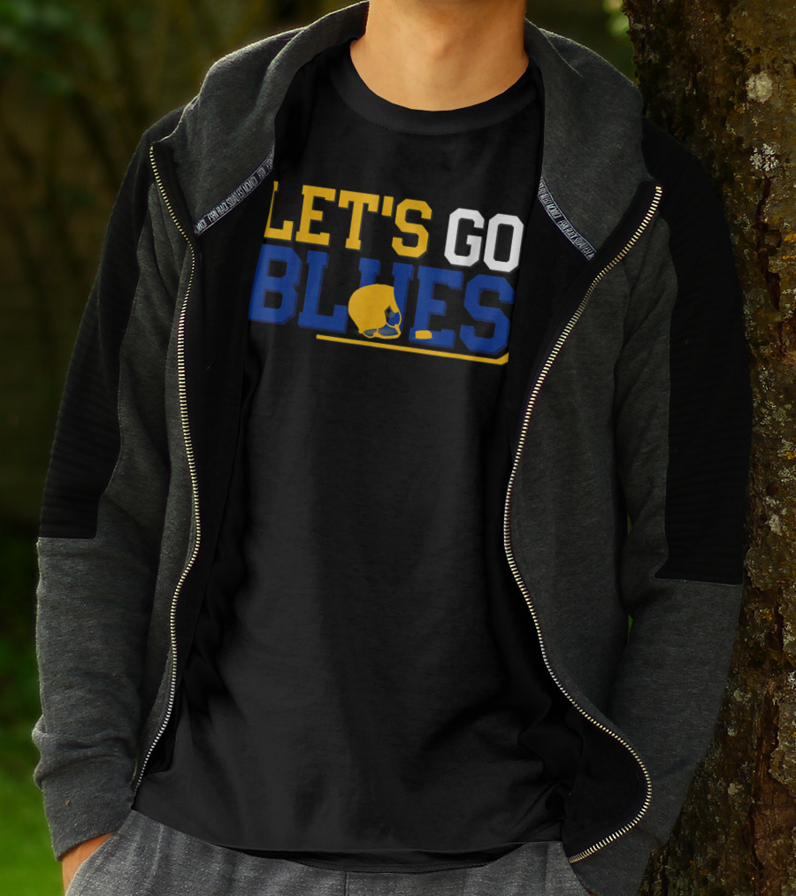 Hockey Fan Let's Go Blues Cheering Victory Celebr With Helmet And Stick T-Shirt