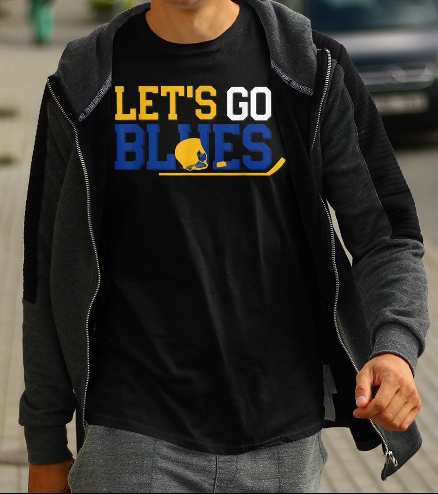 Hockey Fan Let's Go Blues Cheering Victory Celebr With Helmet And Stick T-Shirt