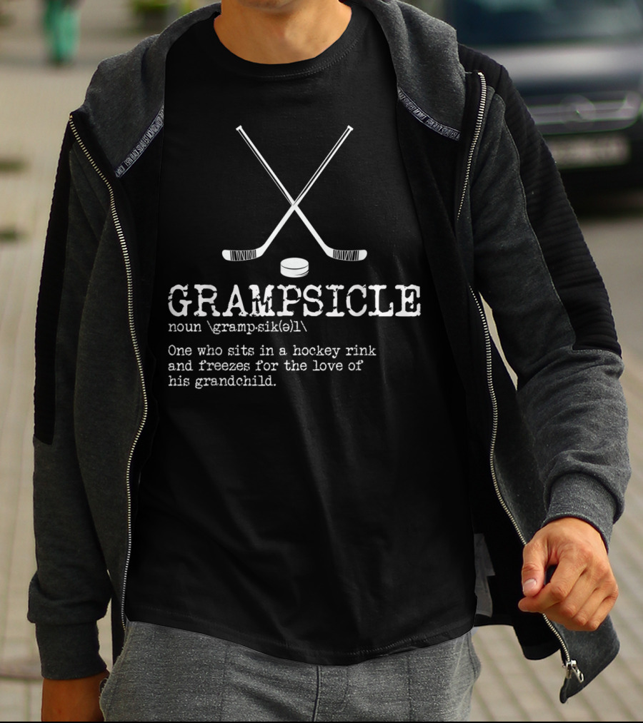 Hockey Grandpa Grampsicle Definition Noun Freezes For Grandchild Love Rink T-Shirt