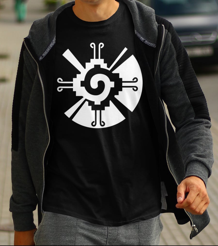 Hunab Ku Mayan Aztec Sacred Symbol Black And White Geometric T-Shirt