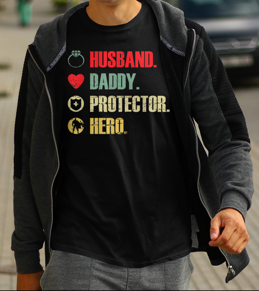 Husband Daddy Protector Hero Ring Heart Cross Soldier T-Shirt