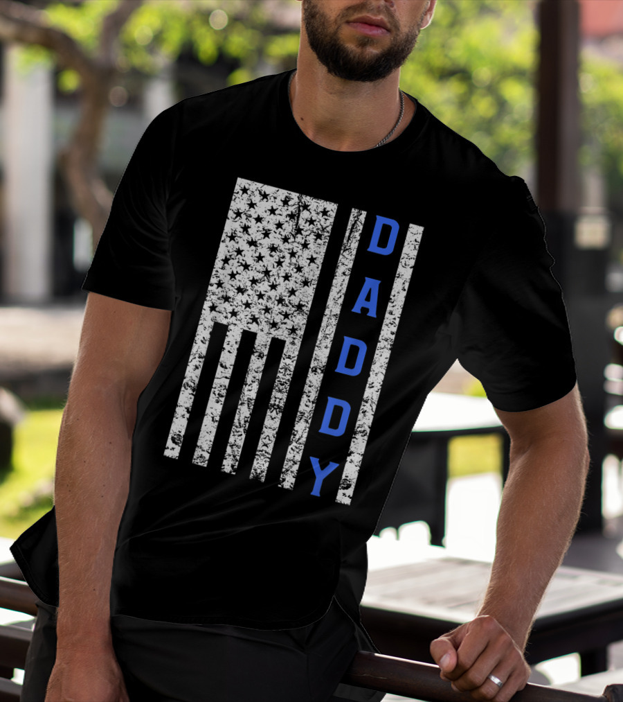 American Flag Thin Blue Line Daddy Cop Dad T-Shirt