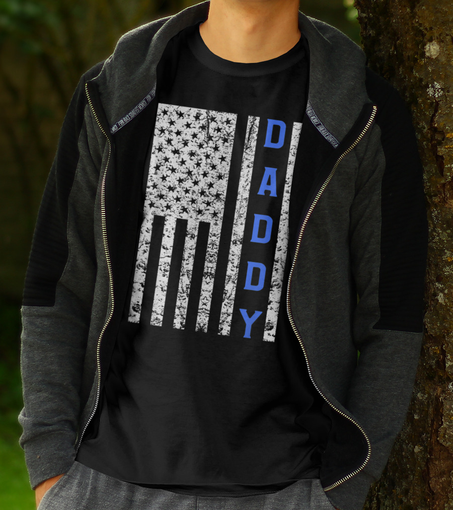 American Flag Thin Blue Line Daddy Cop Dad T-Shirt