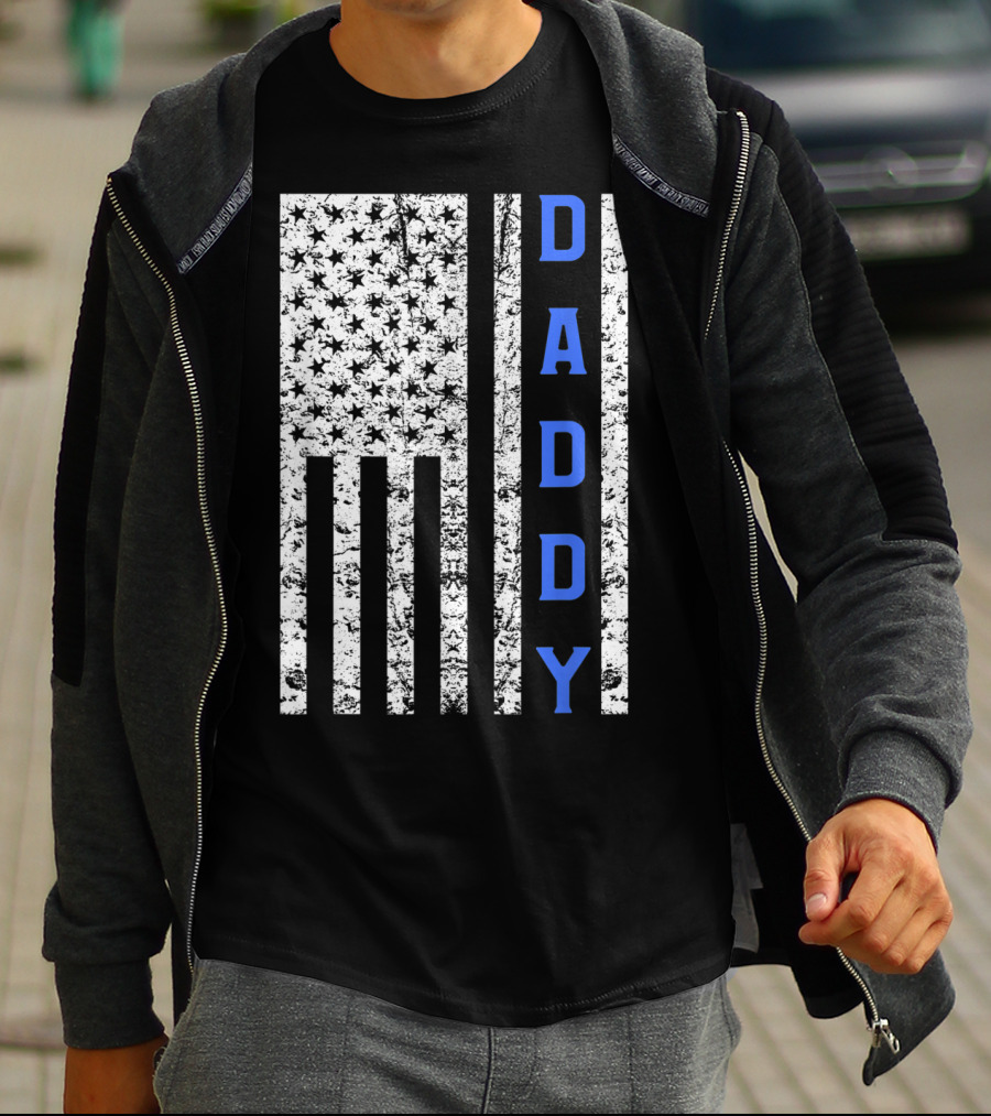 American Flag Thin Blue Line Daddy Cop Dad T-Shirt