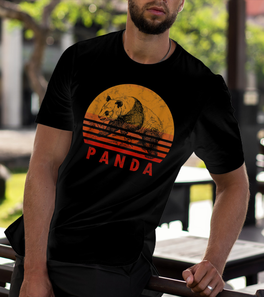Vintage Panda Bear Sunset Illustration Panda Lover T-Shirt