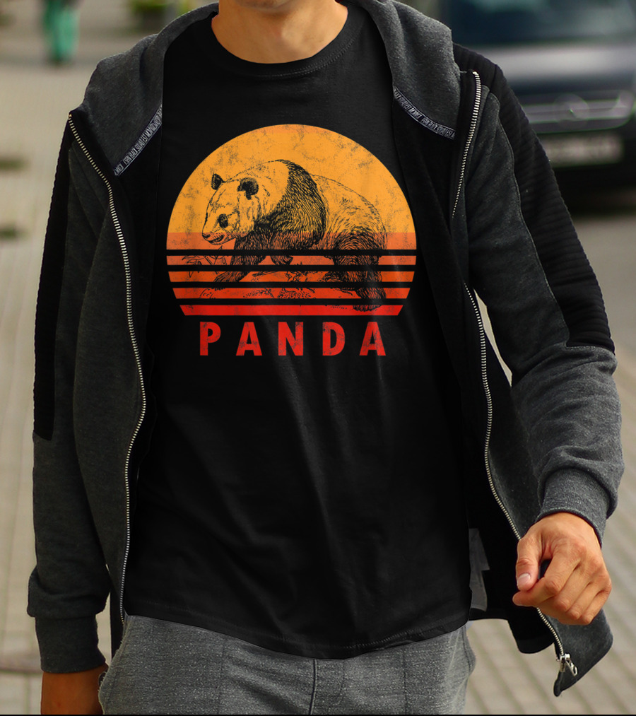Vintage Panda Bear Sunset Illustration Panda Lover T-Shirt