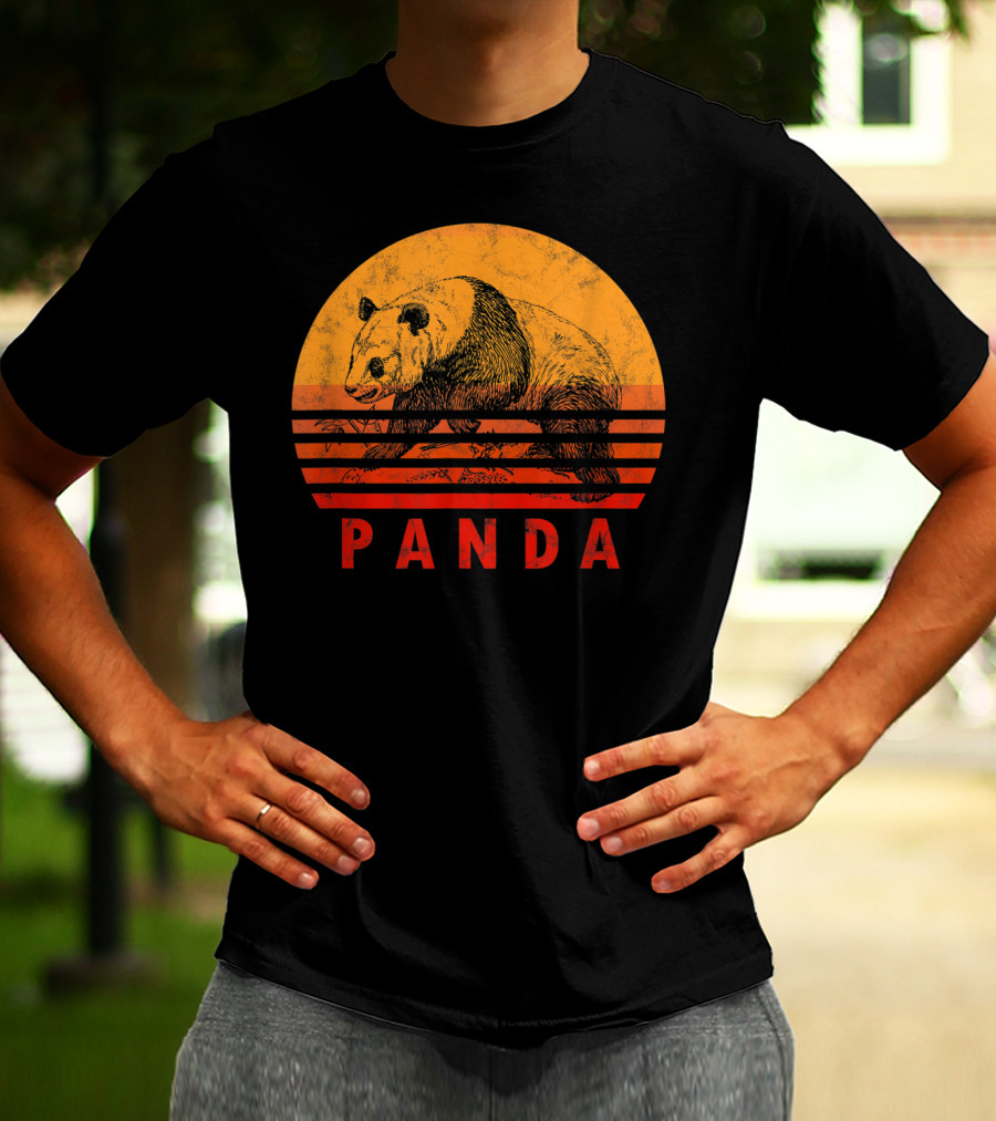 Vintage Panda Bear Sunset Illustration Panda Lover T-Shirt