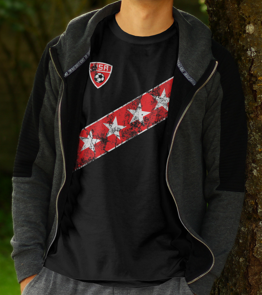 USA Soccer Stars Emblem With Red And White Stripes T-Shirt