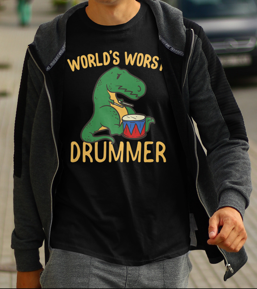 WORLD'S WORST DRUMMER T-REX DRUMMING DINO BIRT T-Shirt