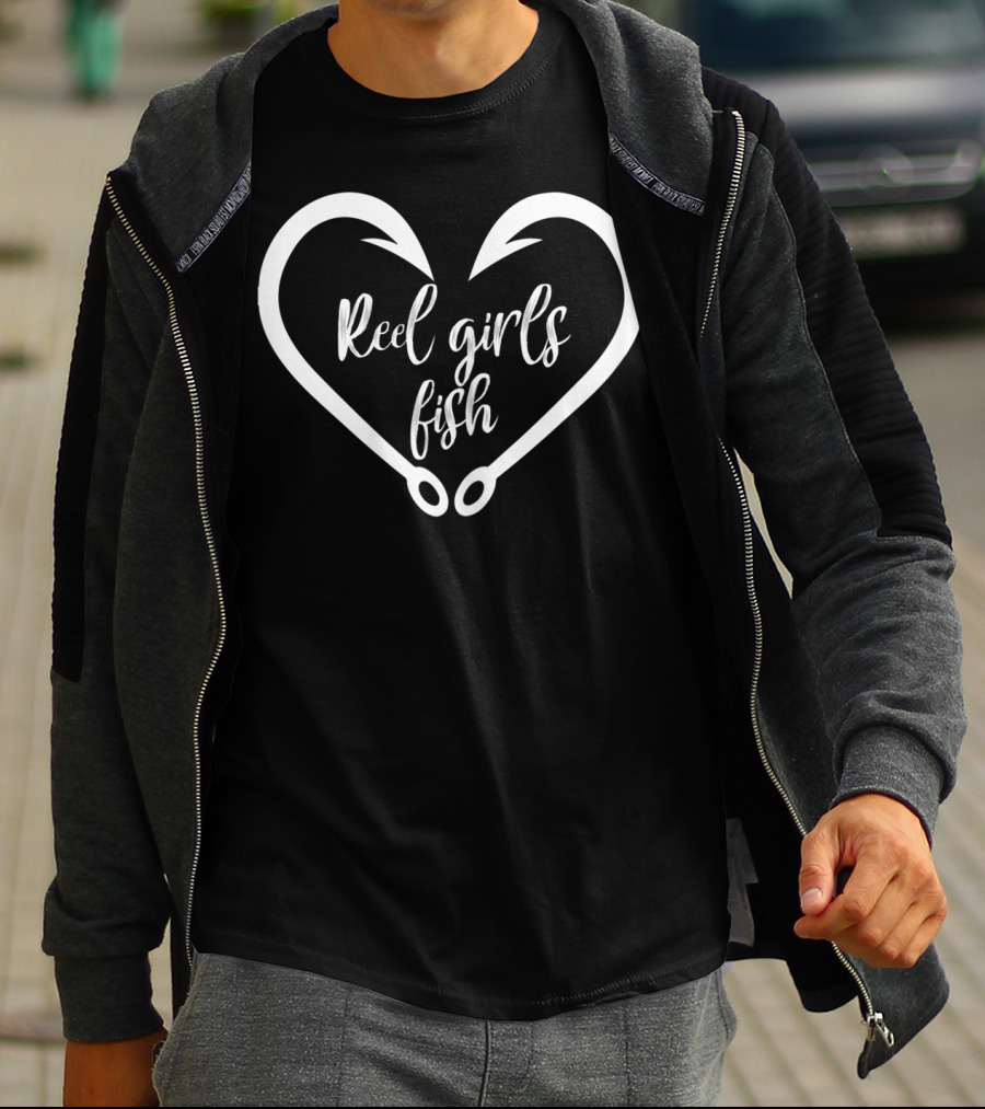 Reel Girls Fish Heart Fishing Lovers T-Shirt