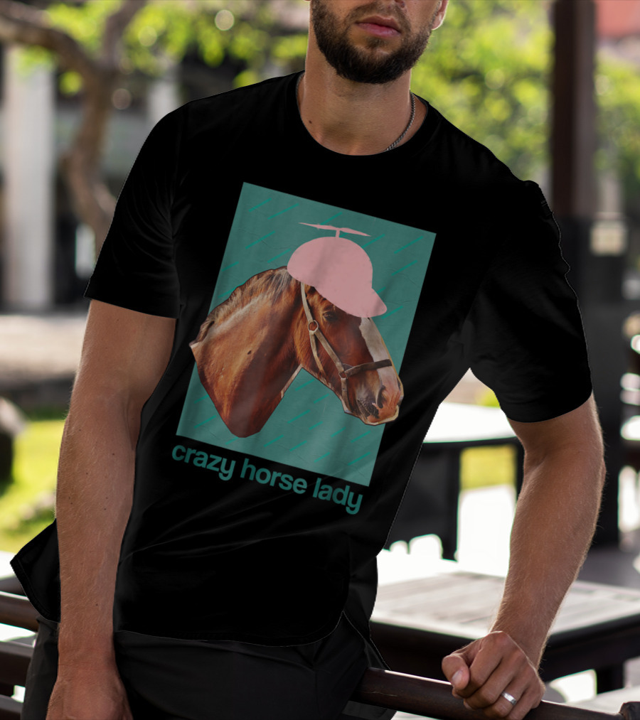 Crazy Horse Lady With Funny Pink Propeller Hat T-Shirt