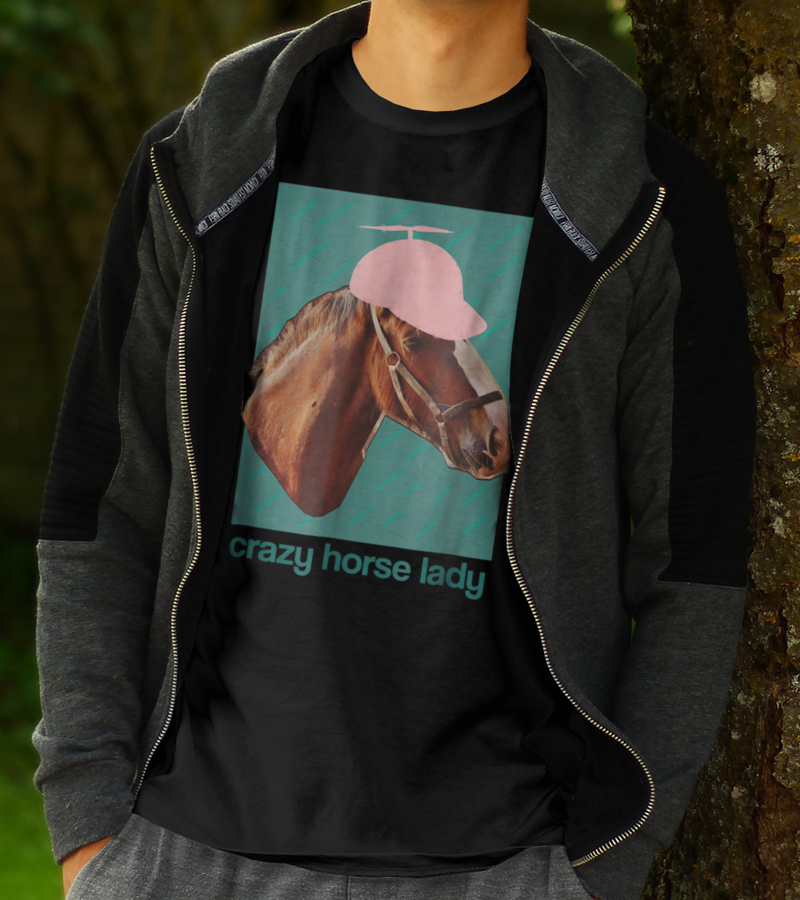 Crazy Horse Lady With Funny Pink Propeller Hat T-Shirt