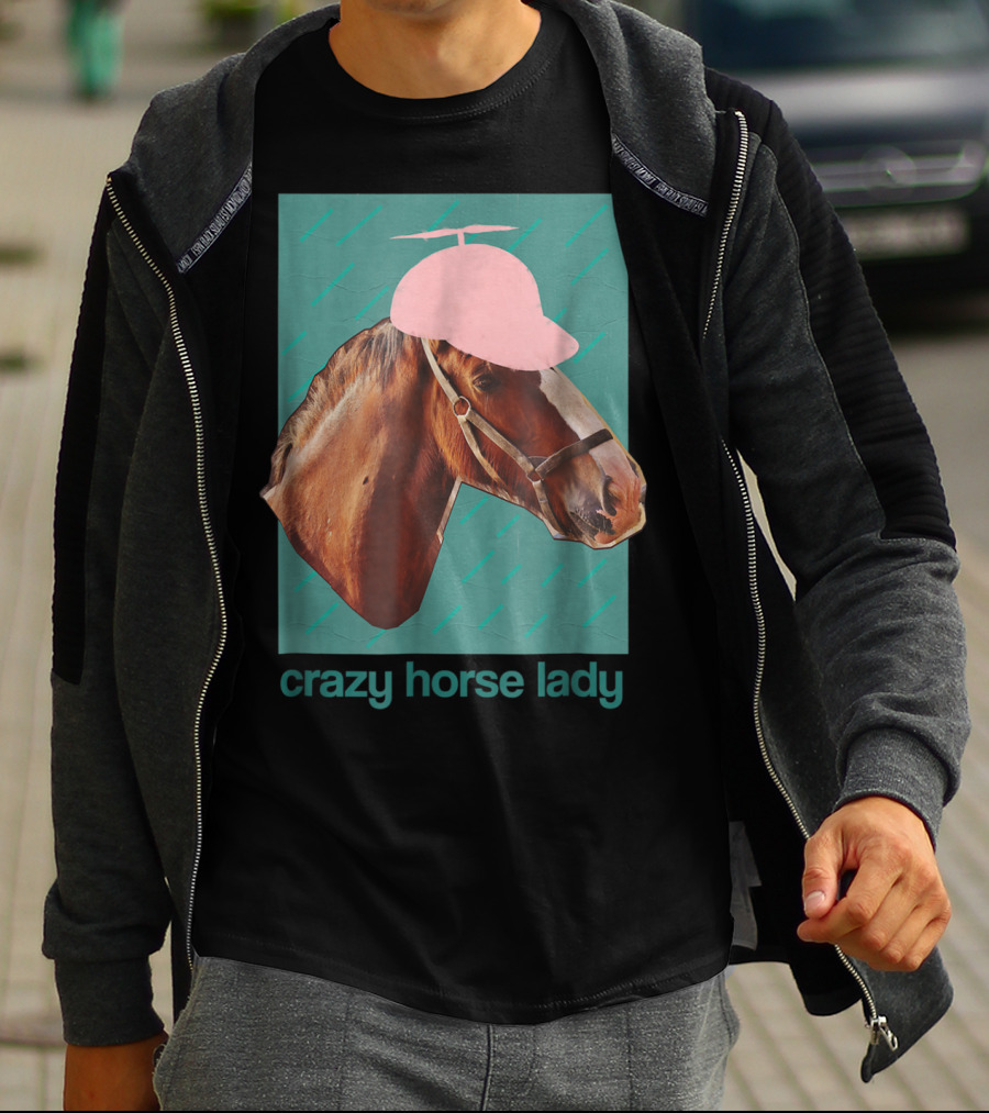 Crazy Horse Lady With Funny Pink Propeller Hat T-Shirt